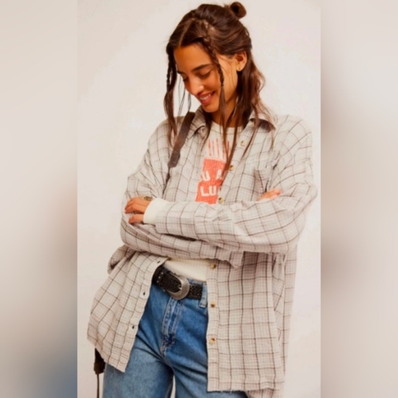 Free People Tops - We The Free Cardiff Oversized Plaid Shirt S